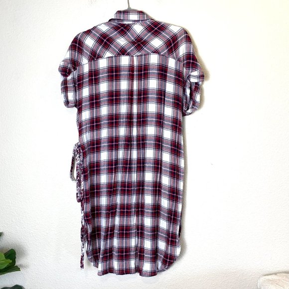 Rails Savannah Short Sleeve Button Down Belted Plaid Flannel Shirt Mini Dress - Picture 5 of 6